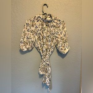 7th Avenue Design Studio New York & Company high neck floral tie blouse - medium